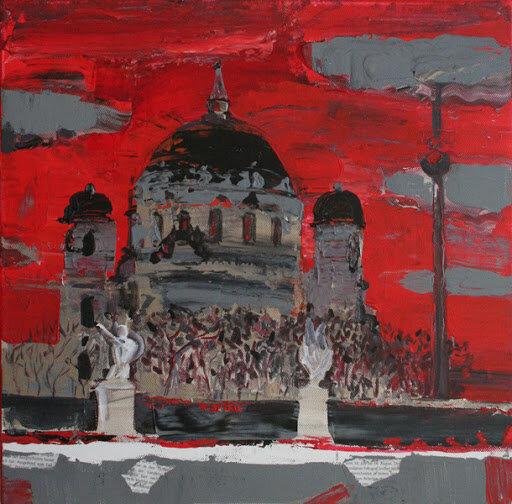 Berlin Cathedral with a red sky